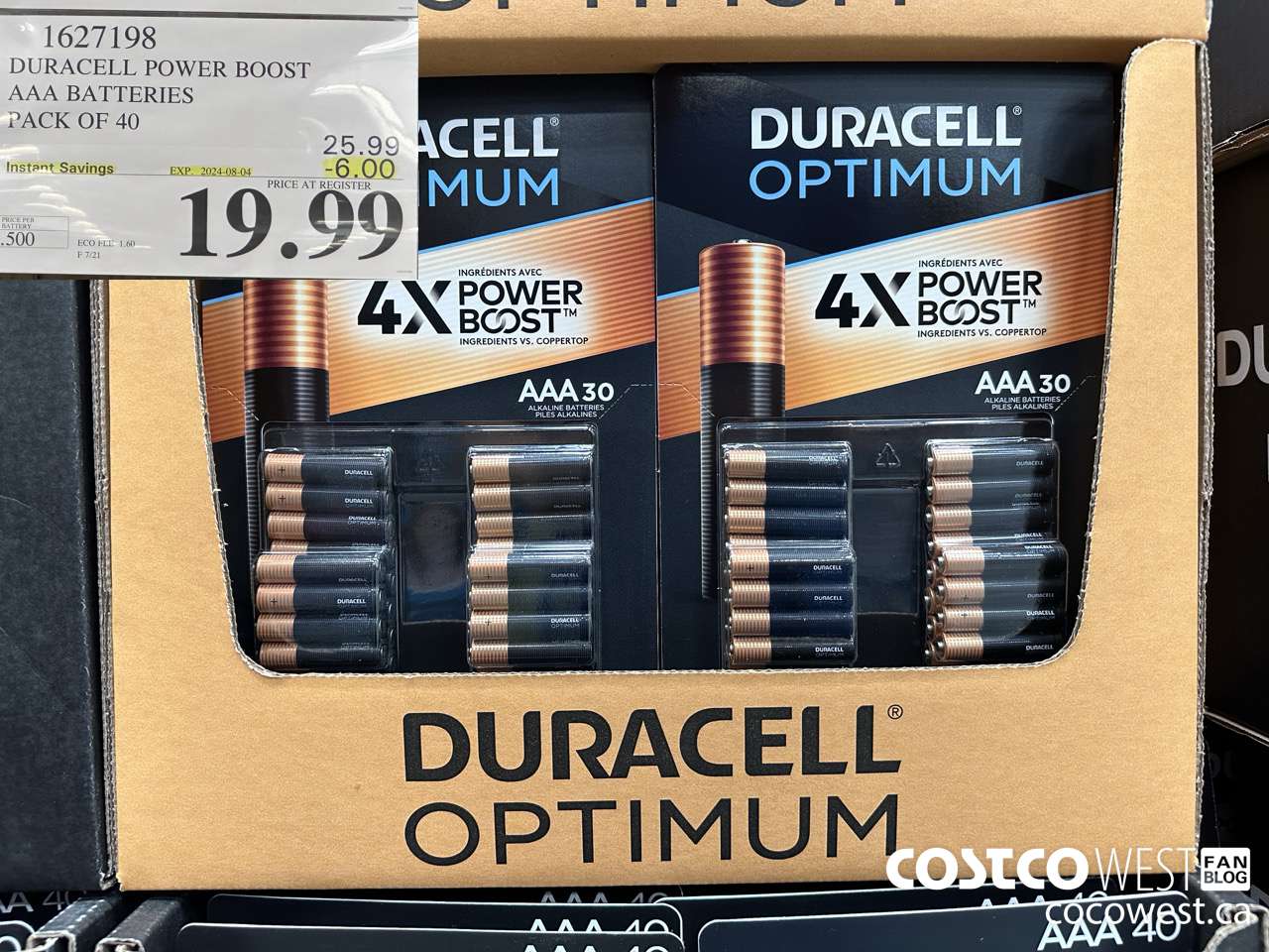 1627198 DURACELL POWER BOOST AAA BATTERIES PACK OF 40 ($6.00 INSTANT SAVINGS EXPIRES ON 2024-08-04) $19.99