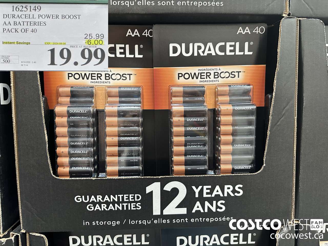1625149 DURACELL POWER BOOST AA BATTERIES PACK OF 40 ($6.00 INSTANT SAVINGS EXPIRES ON 2024-08-04) $19.99