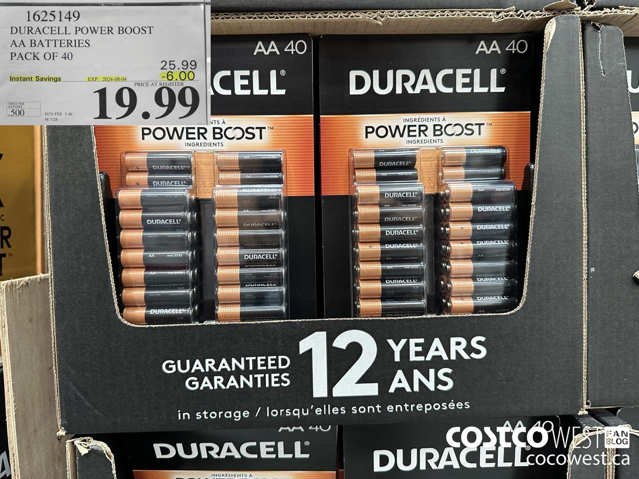 1625149 DURACELL POWER BOOST AA BATTERIES PACK OF 40 ($6.00 INSTANT SAVINGS EXPIRES ON 2024-08-04) $19.99