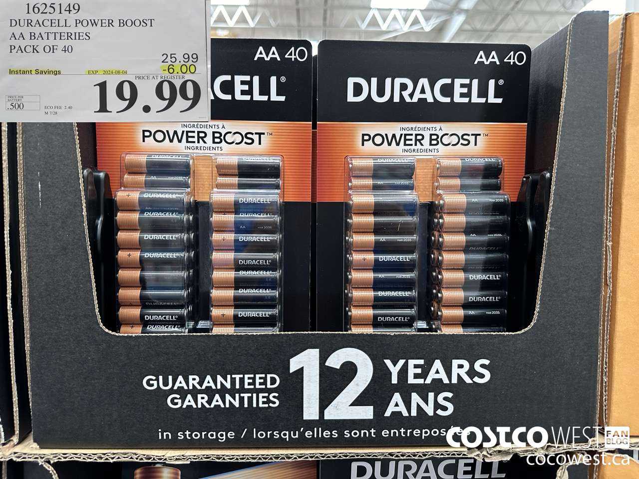 1625149 DURACELL POWER BOOST AA BATTERIES PACK OF 40 ($6.00 INSTANT SAVINGS EXPIRES ON 2024-08-04) $19.99