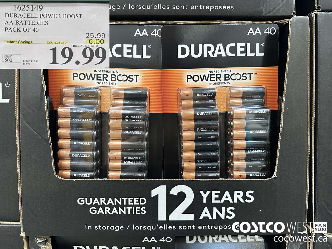 1625149 DURACELL POWER BOOST AA BATTERIES PACK OF 40 ($6.00 INSTANT SAVINGS EXPIRES ON 2024-08-04) $19.99