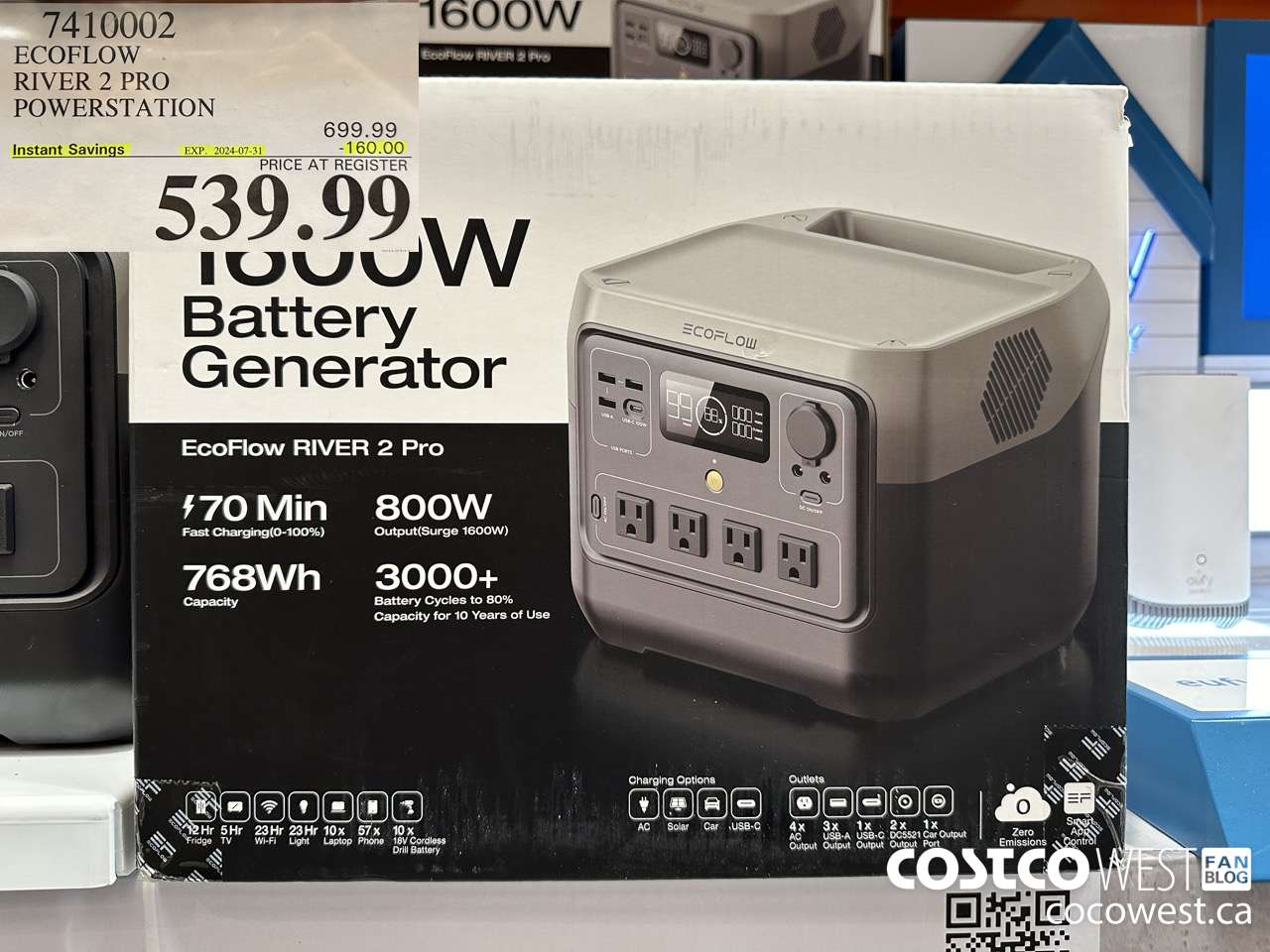 7410002 ECOFLOW RIVER 2 PRO POWERSTATION ($160.00 INSTANT SAVINGS EXPIRES ON 2024-07-31) $539.99