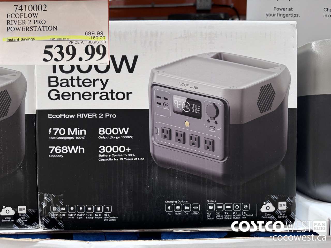 7410002 ECOFLOW RIVER 2 PRO POWERSTATION ($160.00 INSTANT SAVINGS EXPIRES ON 2024-07-31) $539.99