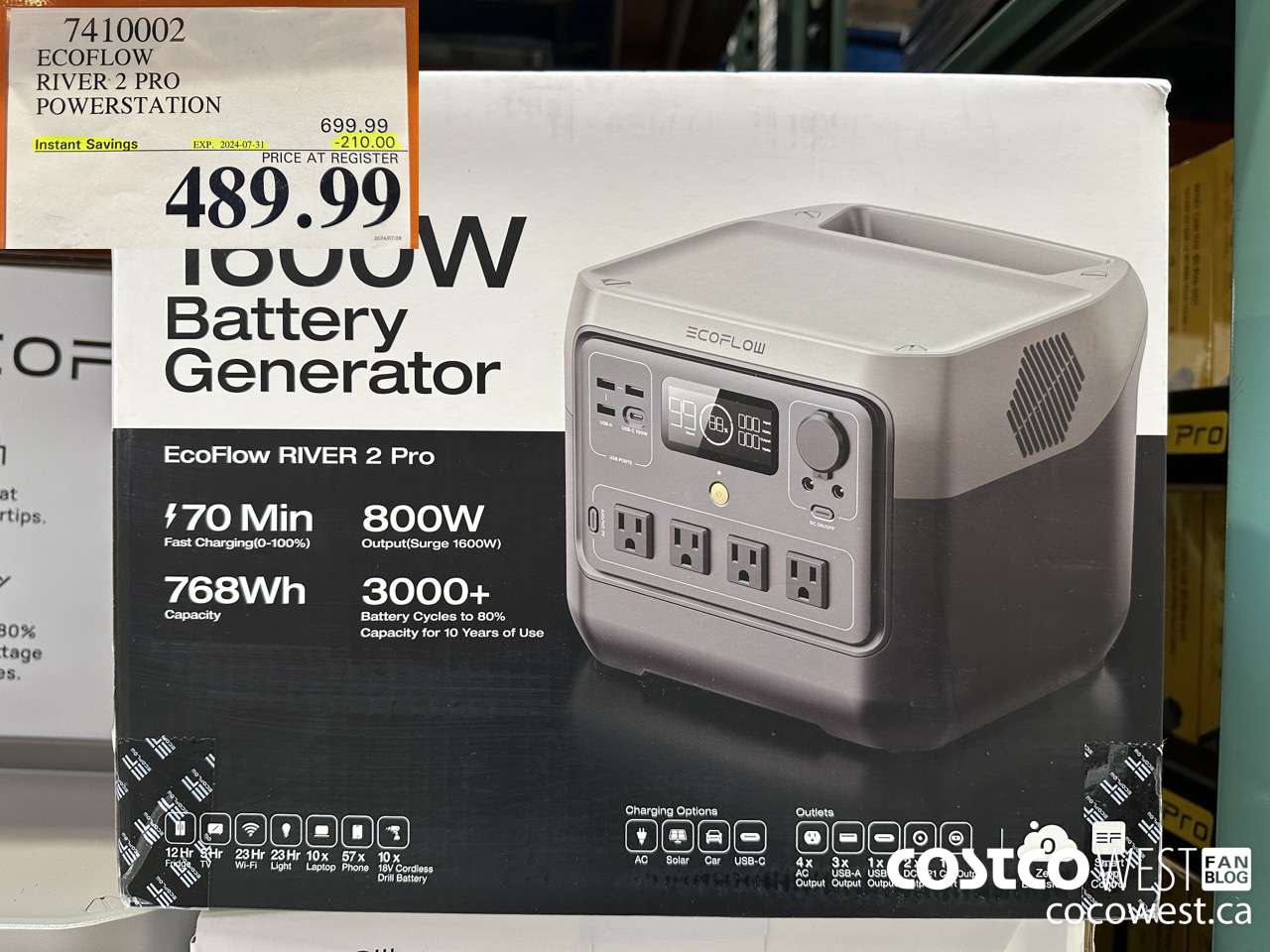 7410002 ECOFLOW RIVER 2 PRO POWERSTATION ($210.00 INSTANT SAVINGS EXPIRES ON 2024-07-31) $489.99