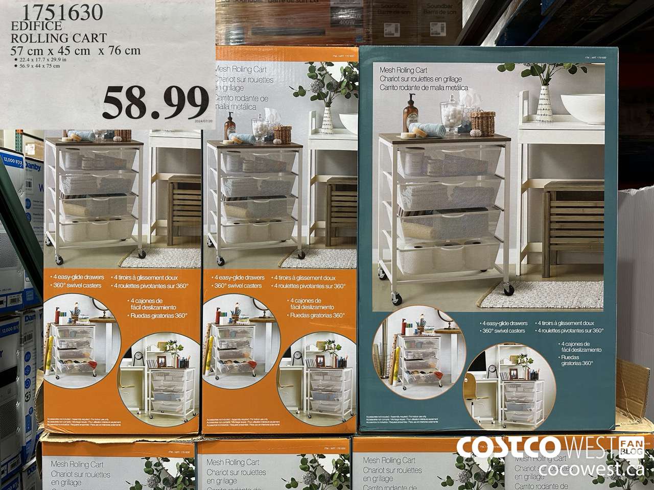 1751630 EDIFICE ROLLING CART 57cm x 45cm x 76cm $58.99