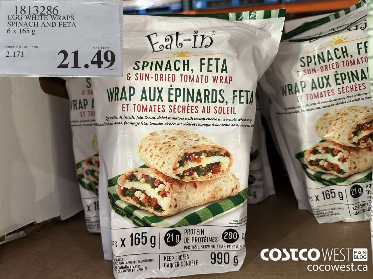 1813286 EGG WHITE WRAPS SPINACH AND FETA 6 X 165G $21.49