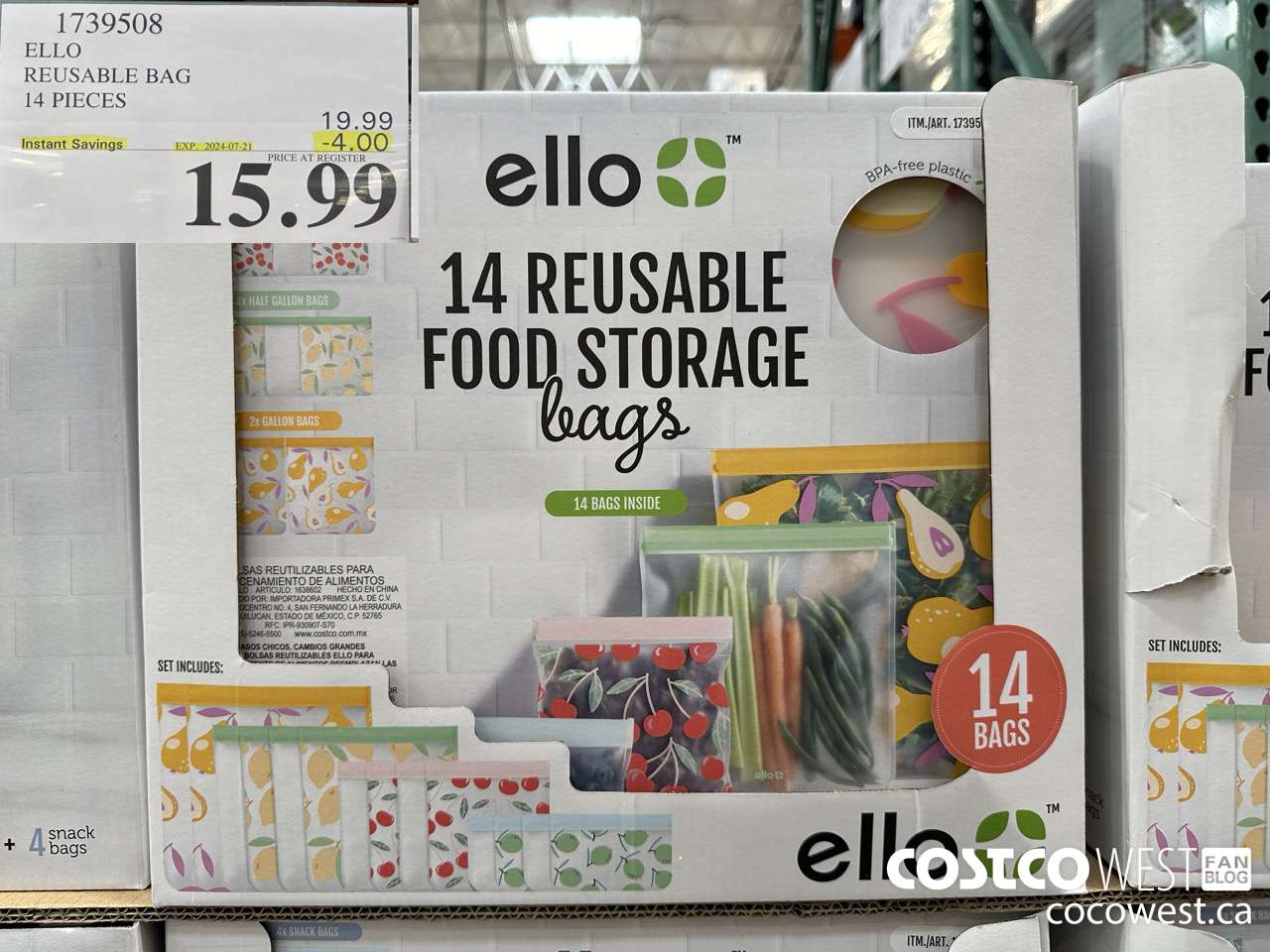 1739508 ELLO REUSABLE BAG 14 PIECES  ($4.00 INSTANT SAVINGS EXPIRES ON 2024-07-21) $15.99