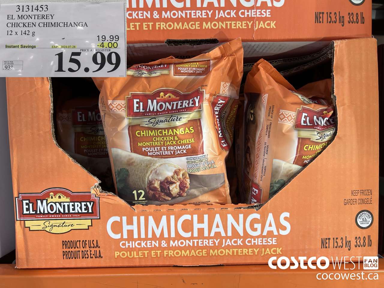 3131453 EL MONTEREY CHICKEN CHIMICHANGA 12 X 142G ($4.00 INSTANT SAVINGS EXPIRES ON 2024-07-28) $15.99
