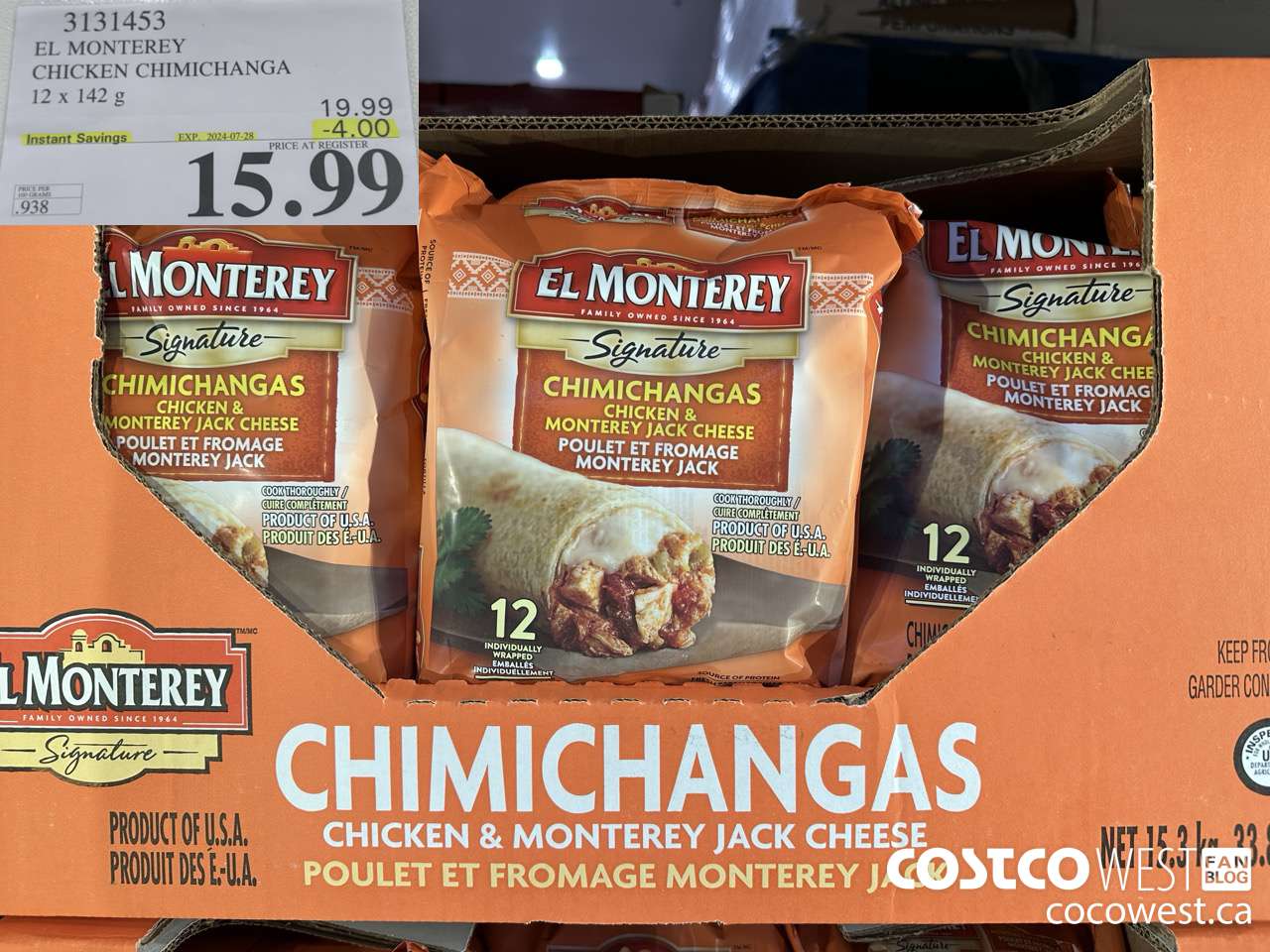3131453 EL MONTEREY CHICKEN CHIMICHANGA 12 X 142G ($4.00 INSTANT SAVINGS EXPIRES ON 2024-07-28) $15.99