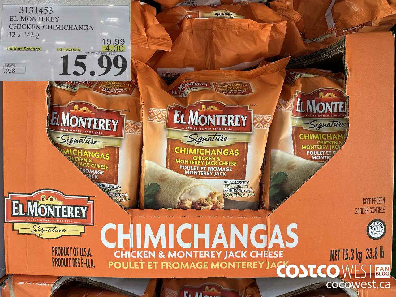 3131453 EL MONTEREY CHICKEN CHIMICHANGA 12 X 142G ($4.00 INSTANT SAVINGS EXPIRES ON 2024-07-28) $15.99