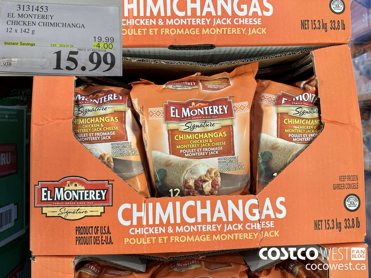 3131453 EL MONTEREY CHICKEN CHIMICHANGA 12 X 142G ($4.00 INSTANT SAVINGS EXPIRES ON 2024-07-28) $15.99
