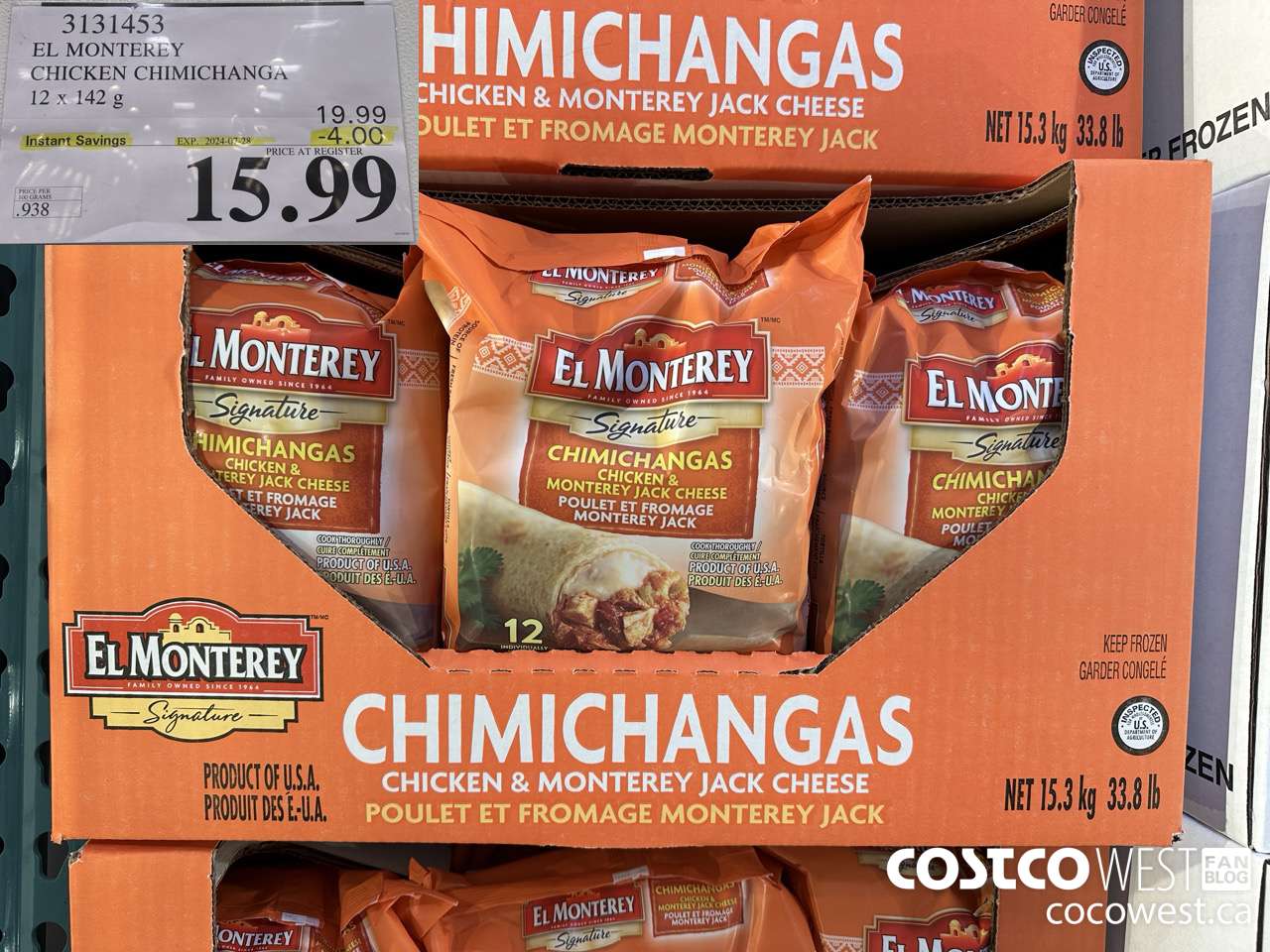 3131453 EL MONTEREY CHICKEN CHIMICHANGA 12 X 142G ($4.00 INSTANT SAVINGS EXPIRES ON 2024-07-28) $15.99