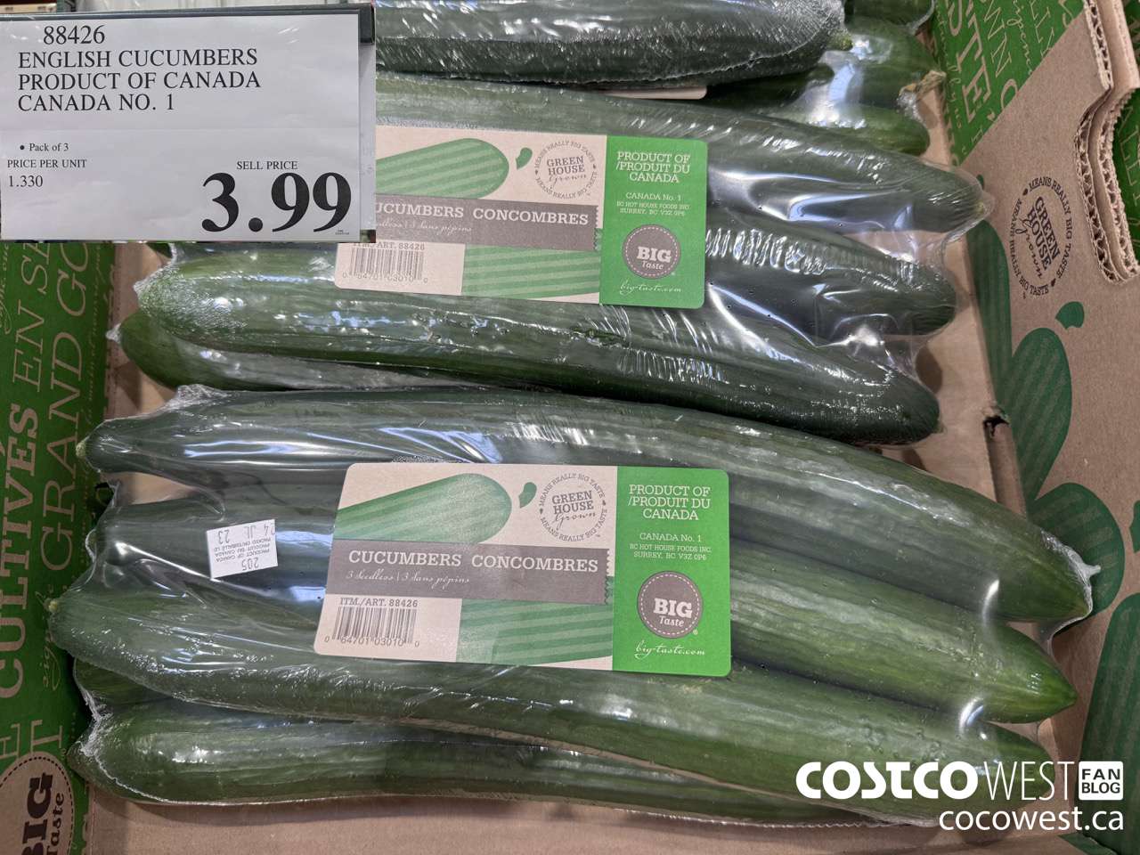88426 ENGLISH CUCUMBERS PRODUCT OF CANADA CANADA NO. 1 $3.99