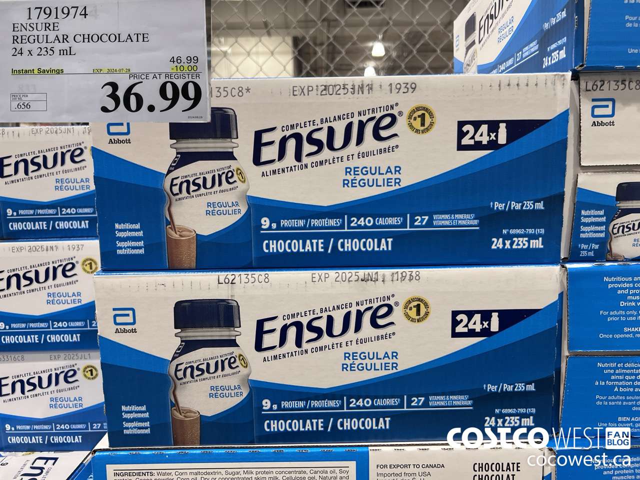1791974 ENSURE REGULAR CHOCOLATE 24 x 235 mL ($10.00 INSTANT SAVINGS EXPIRES ON 2024-07-28) $36.99