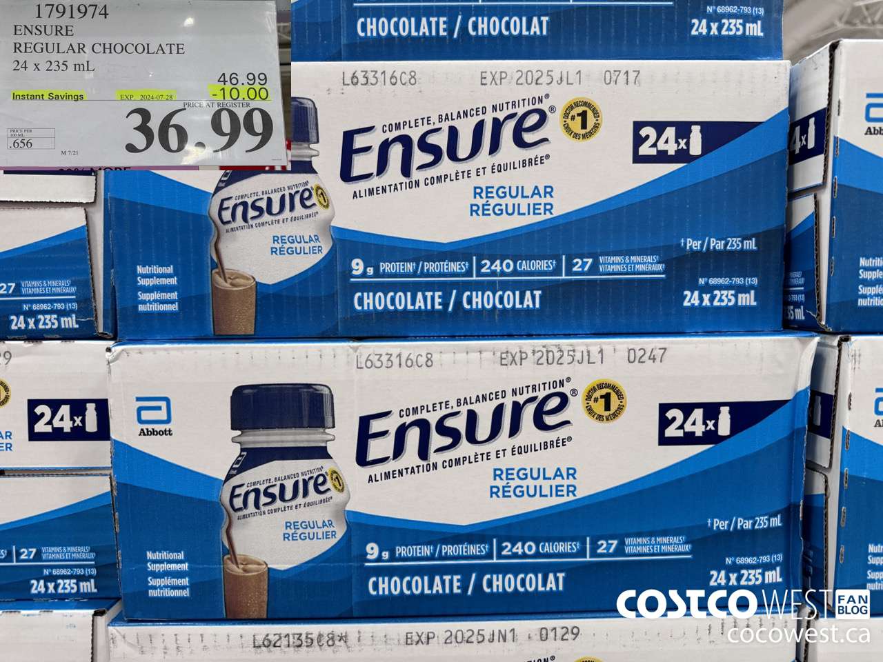 1791974 ENSURE REGULAR CHOCOLATE 24 x 235 mL ($10.00 INSTANT SAVINGS EXPIRES ON 2024-07-28) $36.99