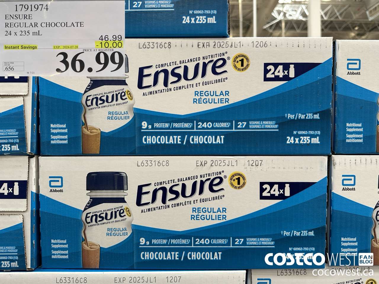 1791974 ENSURE REGULAR CHOCOLATE 24 x 235 mL ($10.00 INSTANT SAVINGS EXPIRES ON 2024-07-28) $36.99