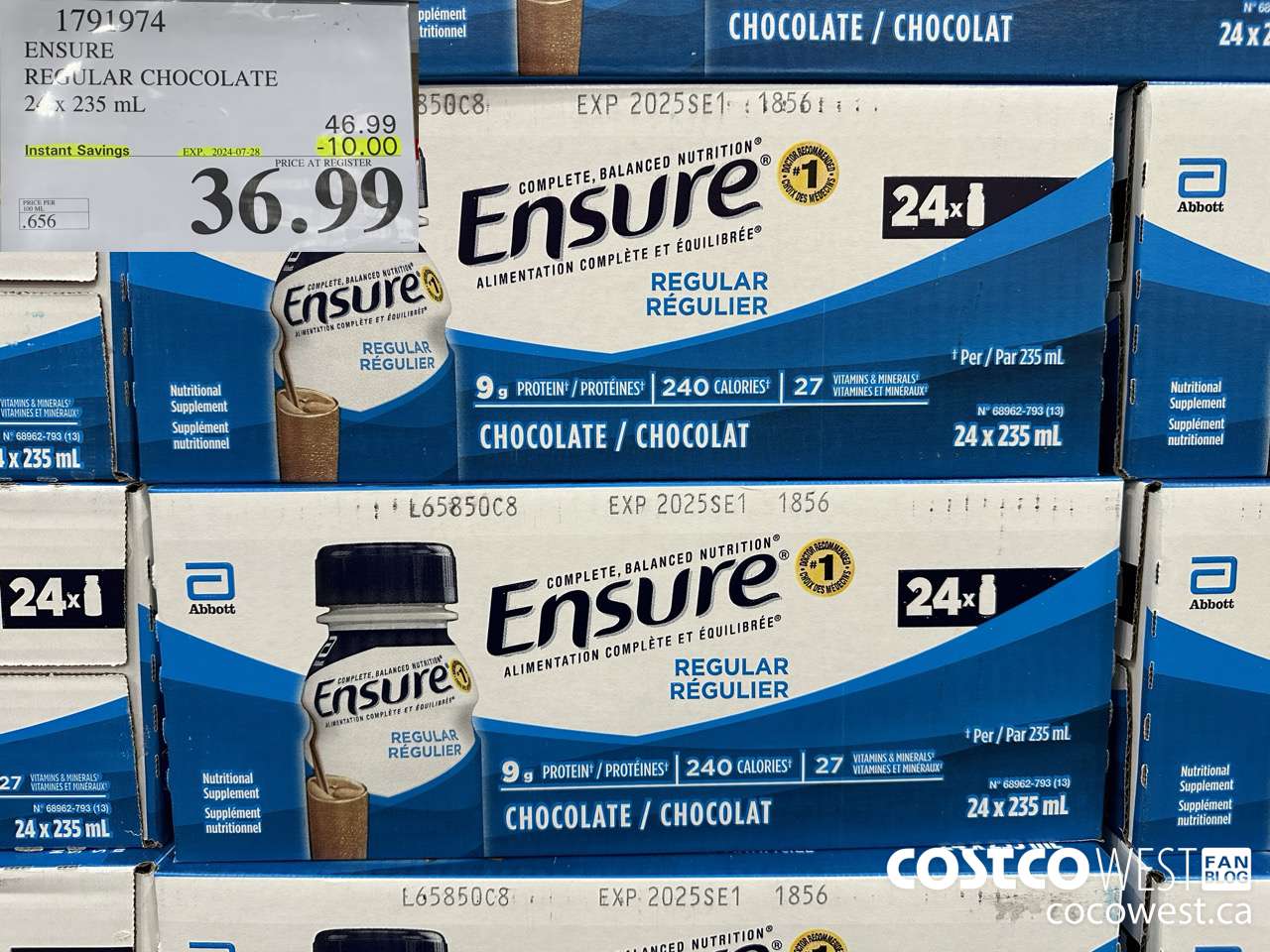 1791974 ENSURE REGULAR CHOCOLATE 24 x 235 mL ($10.00 INSTANT SAVINGS EXPIRES ON 2024-07-28) $36.99
