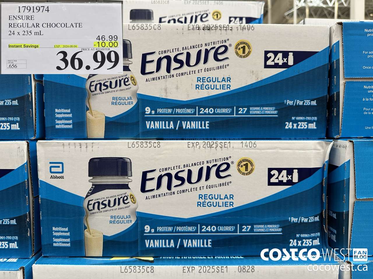 1791974 ENSURE REGULAR CHOCOLATE 24 x 235 mL ($10.00 INSTANT SAVINGS EXPIRES ON 2024-08-04) $36.99