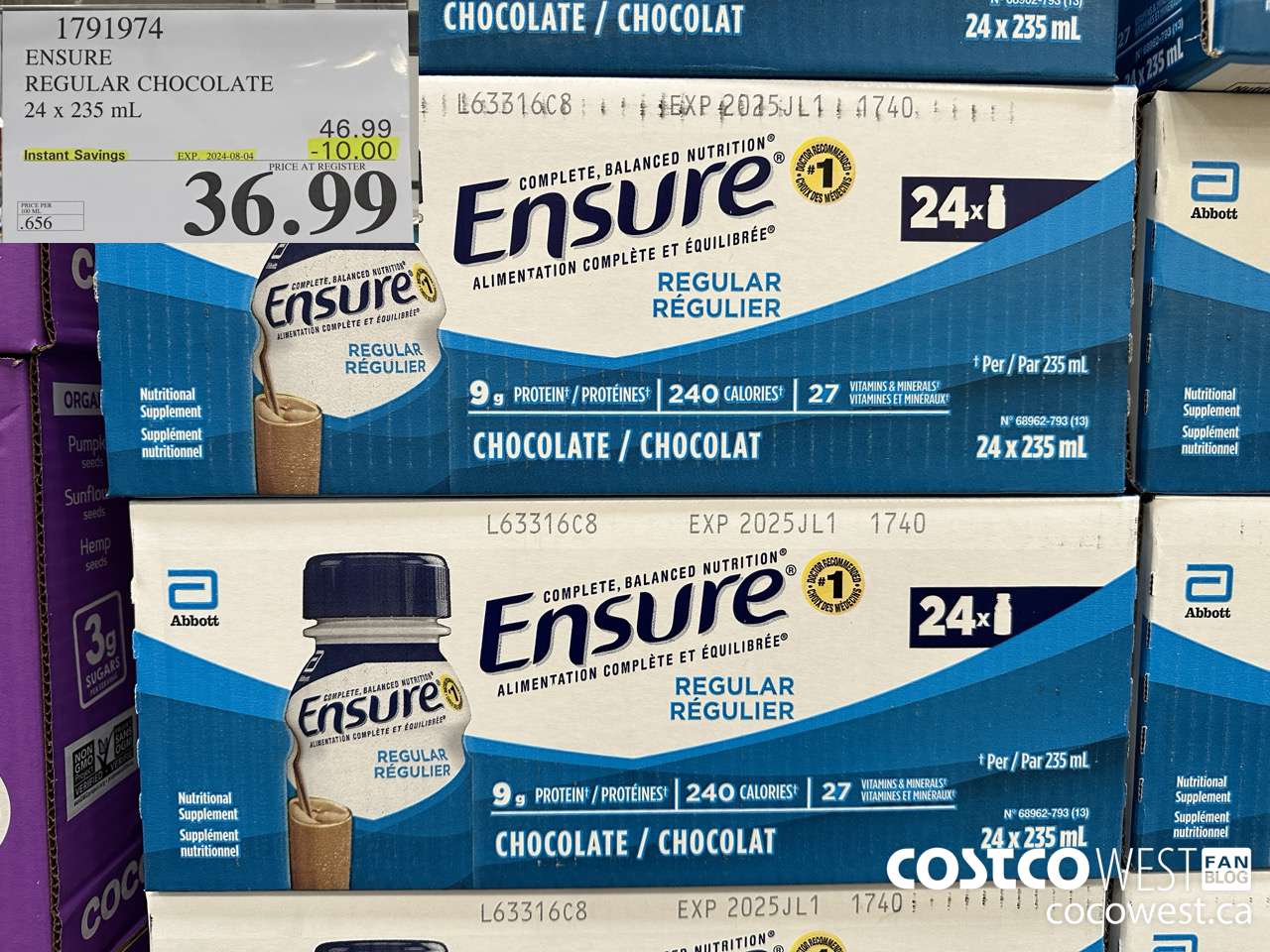 1791974 ENSURE REGULAR CHOCOLATE 24 x 235 mL ($10.00 INSTANT SAVINGS EXPIRES ON 2024-08-04) $36.99