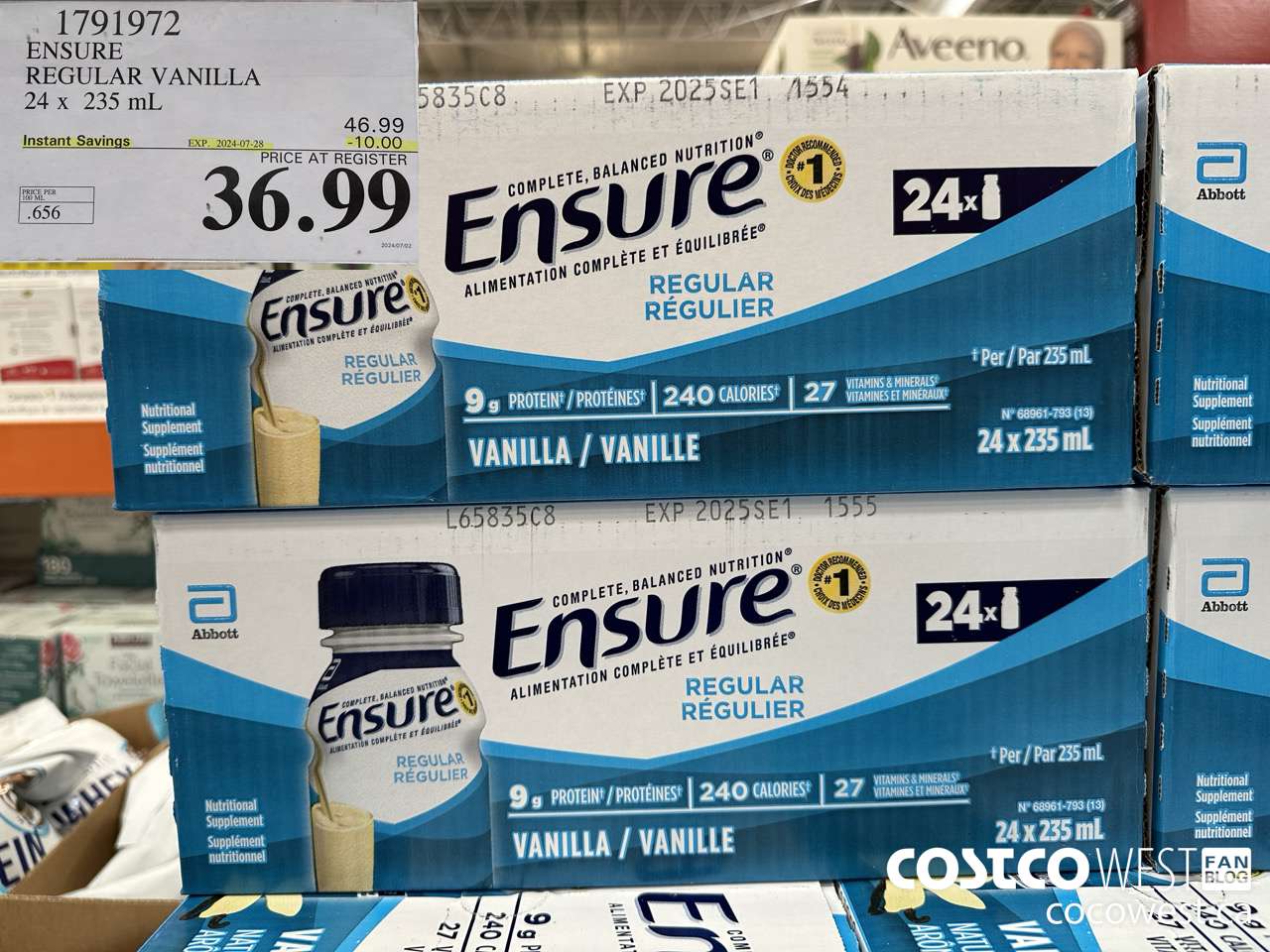 1791972 ENSURE REGULAR VANILLA 24 x 235 mL ($10.00 INSTANT SAVINGS EXPIRES ON 2024-07-28) $36.99