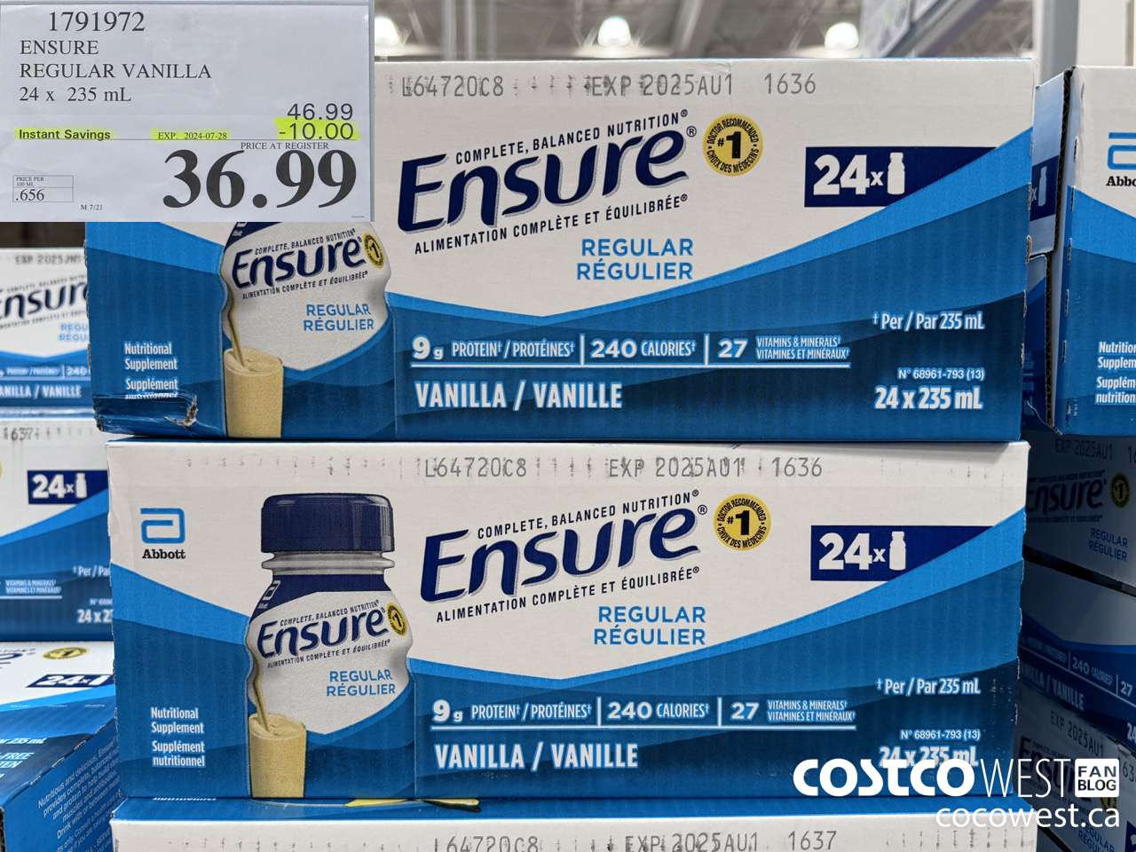 1791972 ENSURE REGULAR VANILLA 24 x 235 mL ($10.00 INSTANT SAVINGS EXPIRES ON 2024-07-28) $36.99