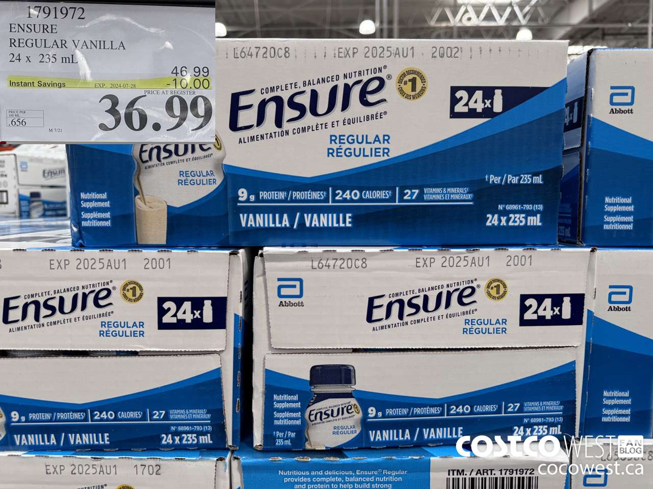 1791972 ENSURE REGULAR VANILLA 24 x 235 mL ($10.00 INSTANT SAVINGS EXPIRES ON 2024-07-28) $36.99