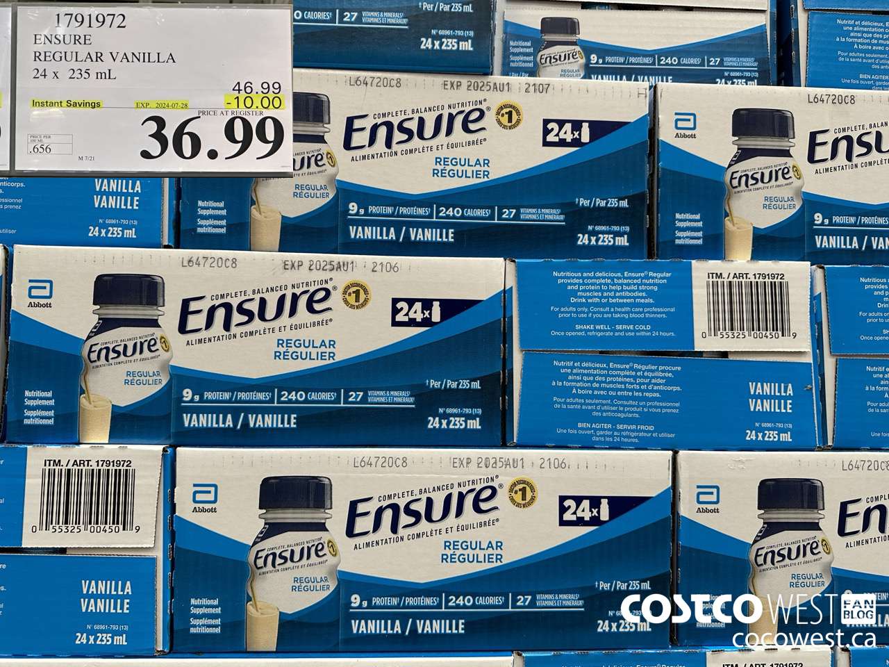 1791972 ENSURE REGULAR VANILLA 24 x 235 mL ($10.00 INSTANT SAVINGS EXPIRES ON 2024-07-28) $36.99