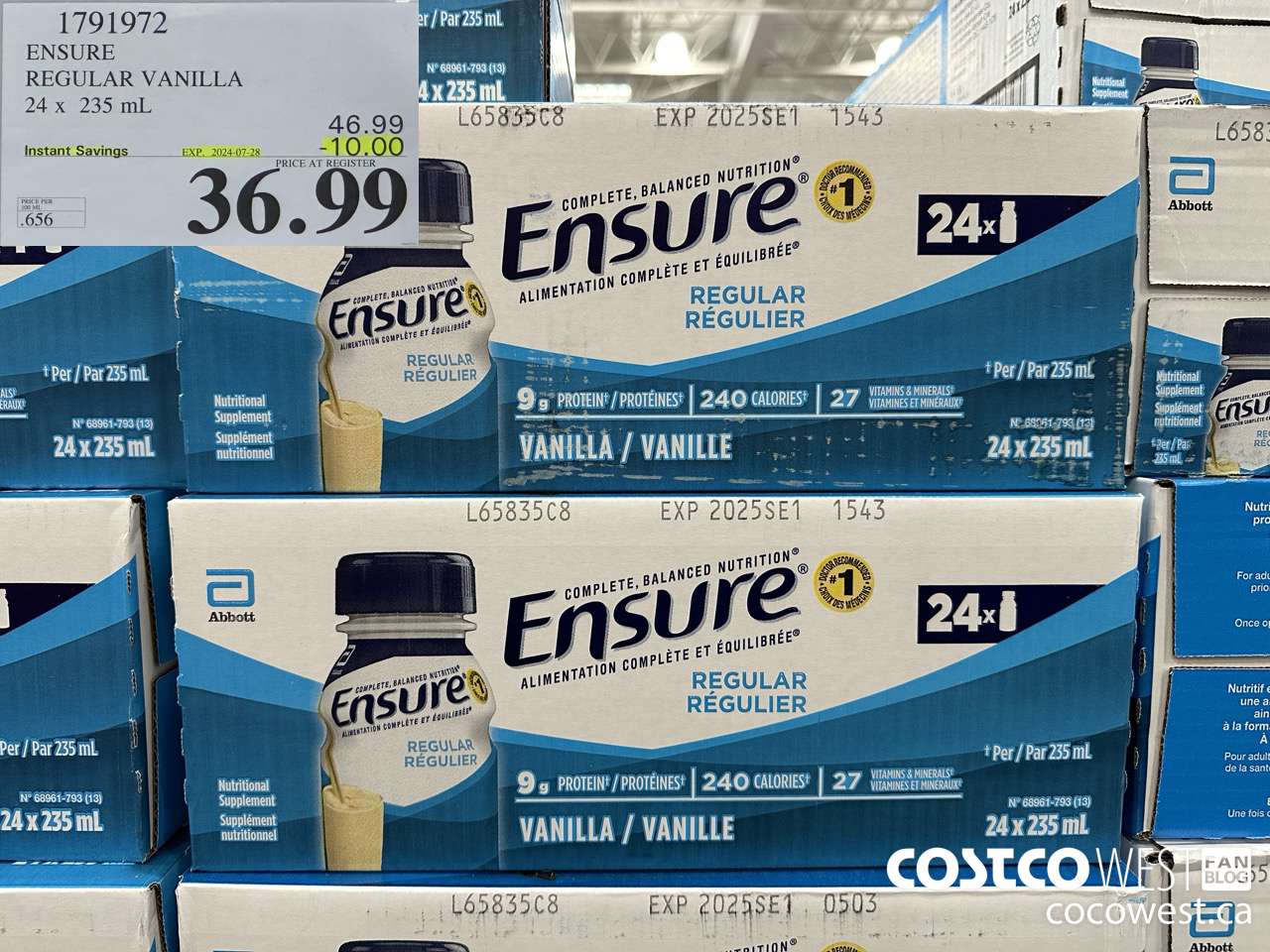 1791972 ENSURE REGULAR VANILLA 24 x 235 mL ($10.00 INSTANT SAVINGS EXPIRES ON 2024-07-28) $36.99