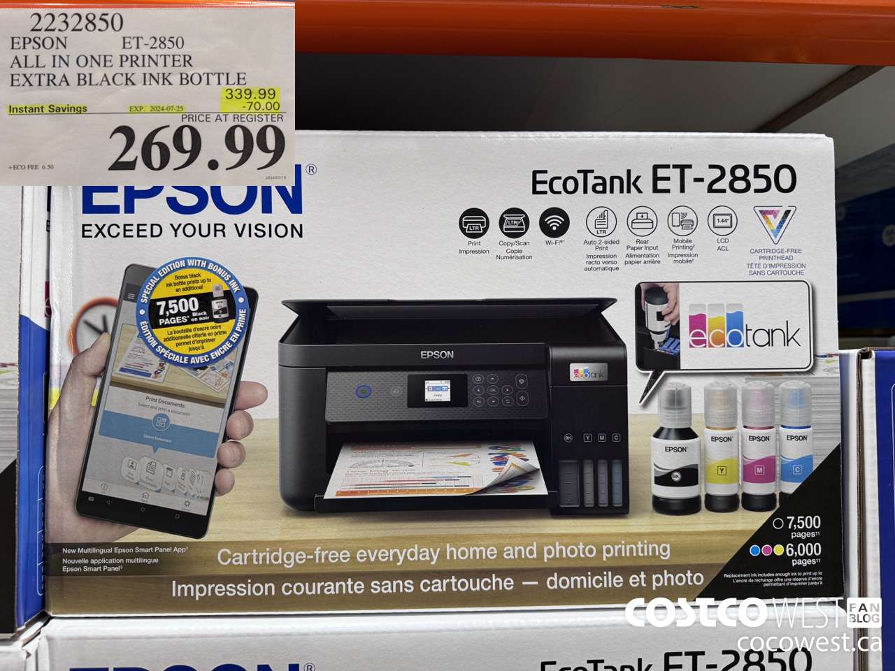 2232850 EPSON ET-2850 ALL IN ONE PRINTER EXTRA BLACK INK BOTTLE ($70.00 INSTANT SAVINGS EXPIRES ON 2024-07-25) $269.99