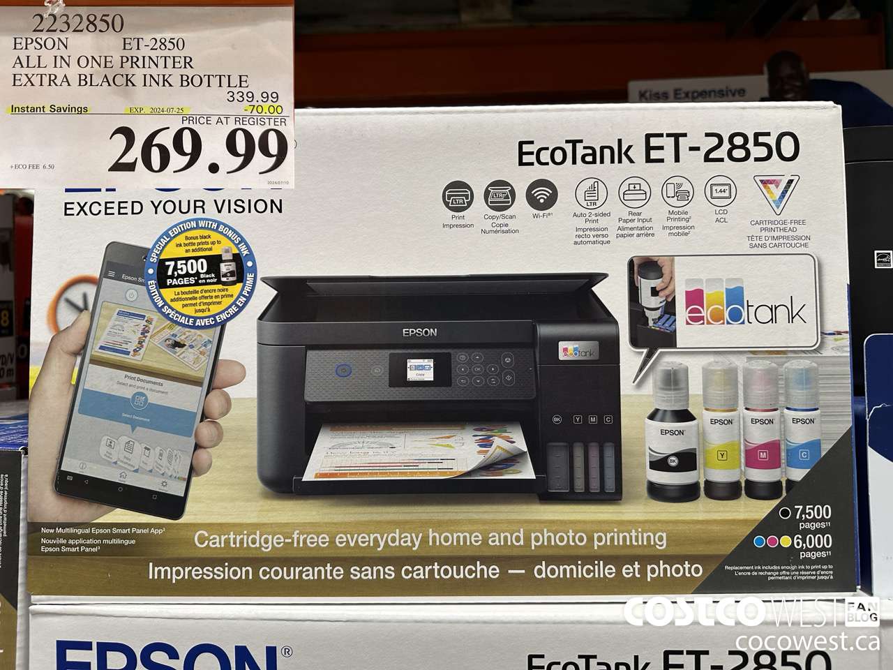 2232850 EPSON ET-2850 ALL IN ONE PRINTER EXTRA BLACK INK BOTTLE ($70.00 INSTANT SAVINGS EXPIRES ON 2024-07-25) $269.99