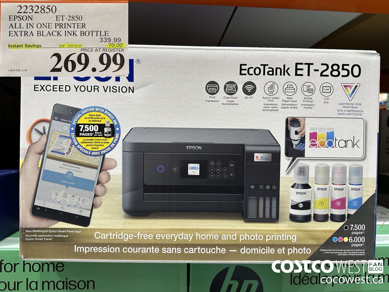2232850 EPSON ET-2850 ALL IN ONE PRINTER EXTRA BLACK INK BOTTLE ($70.00 INSTANT SAVINGS EXPIRES ON 2024-07-25) $269.99