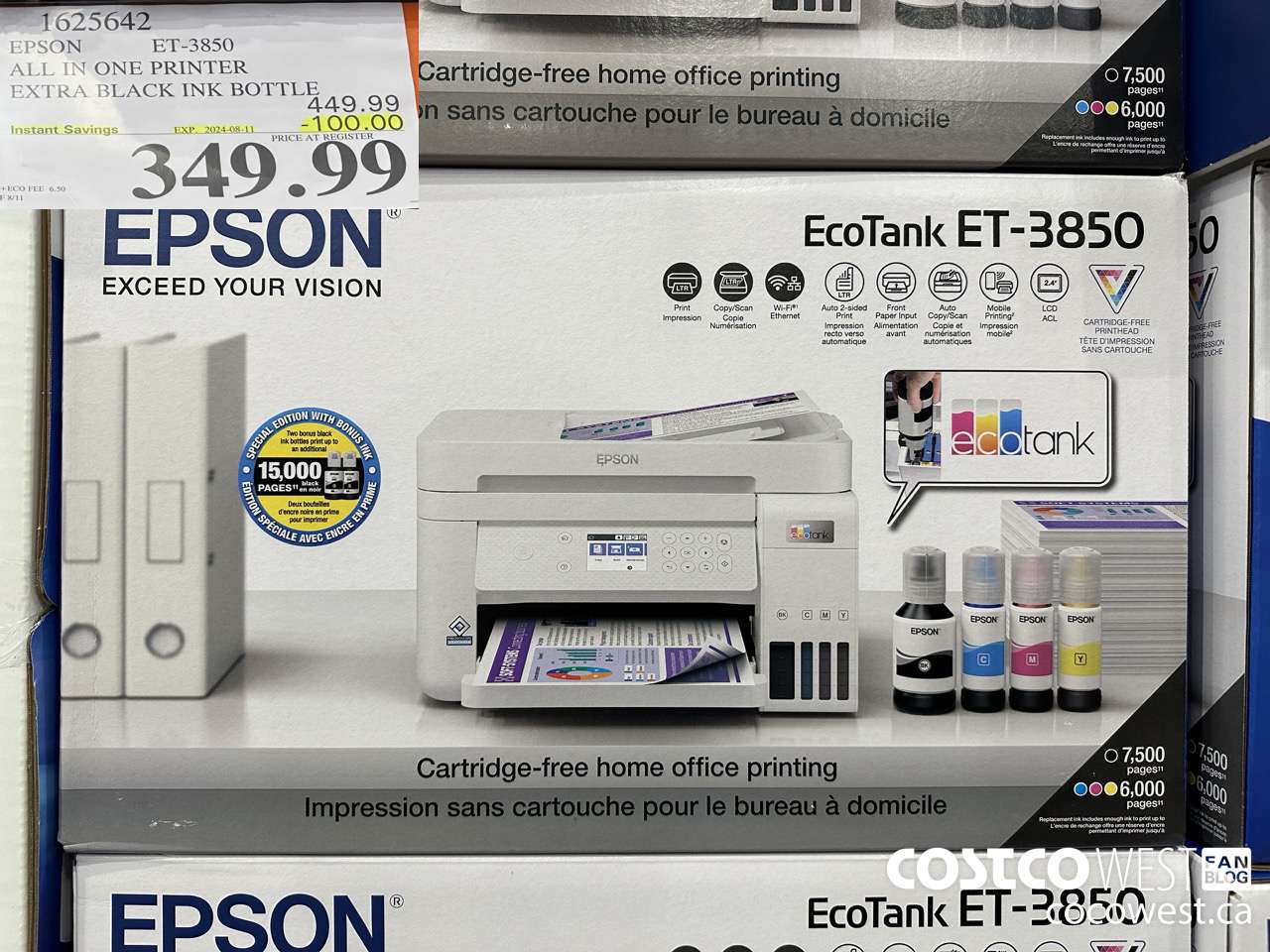 1625642 EPSON ET-3850 ALL IN ONE PRINTER ($100.00 INSTANT SAVINGS EXPIRES ON 2024-08-11) $349.99