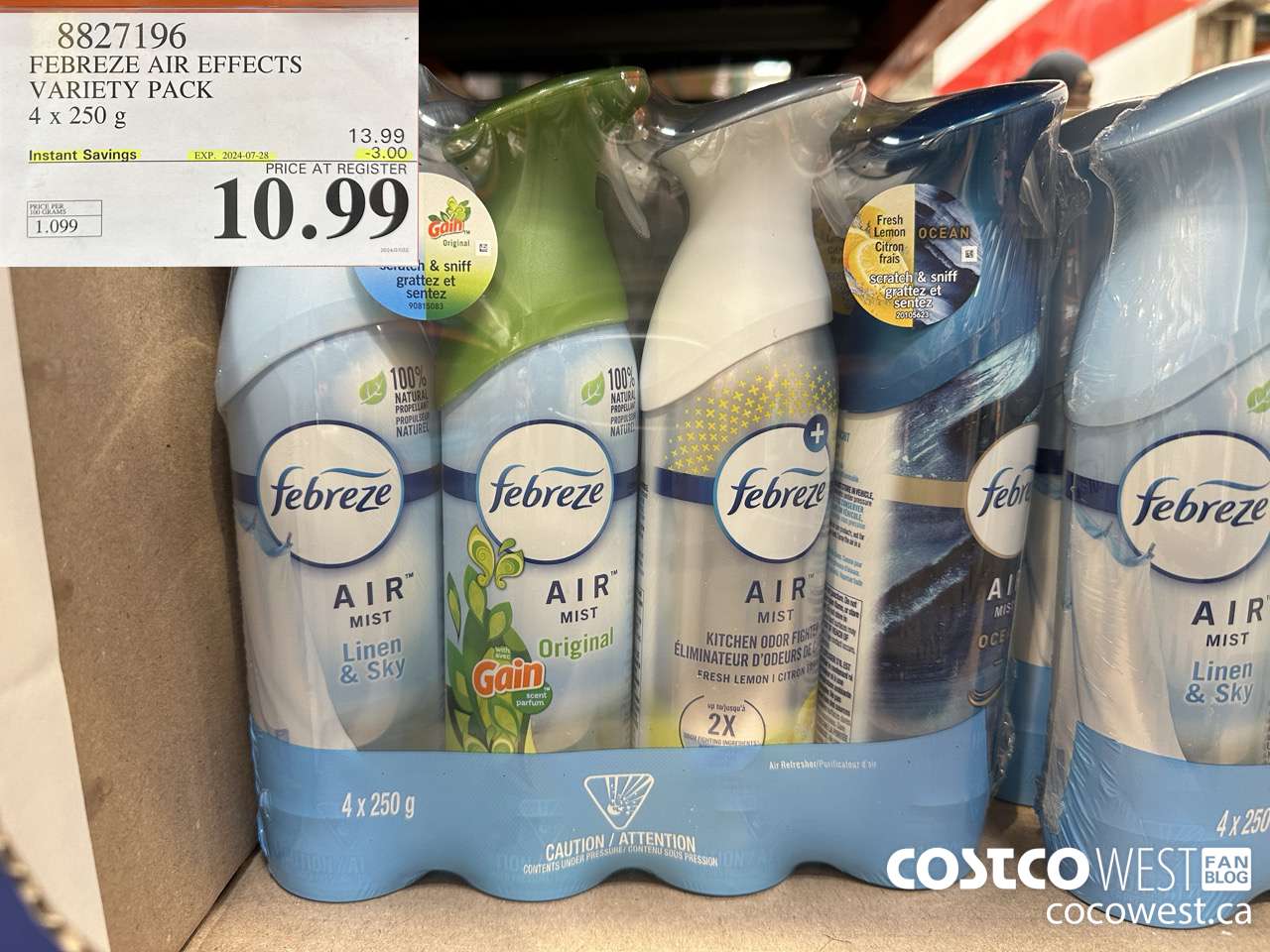 8827196 FEBREZE AIR EFFECTS VARIETY PACK 4 X 250 G ($3.00 INSTANT SAVINGS EXPIRES ON 2024-07-28) $10.99