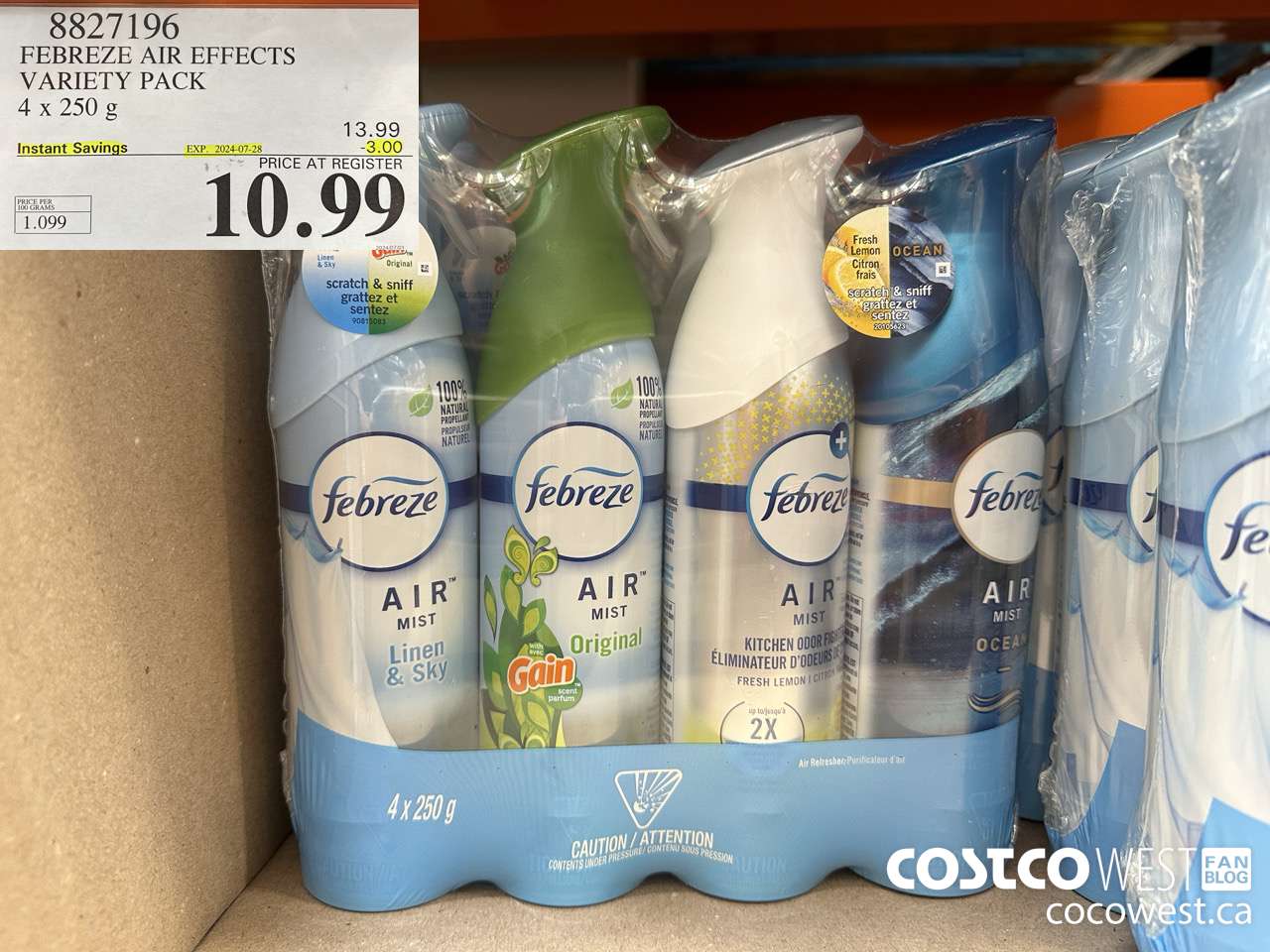 8827196 FEBREZE AIR EFFECTS VARIETY PACK 4 X 250 G ($3.00 INSTANT SAVINGS EXPIRES ON 2024-07-28) $10.99