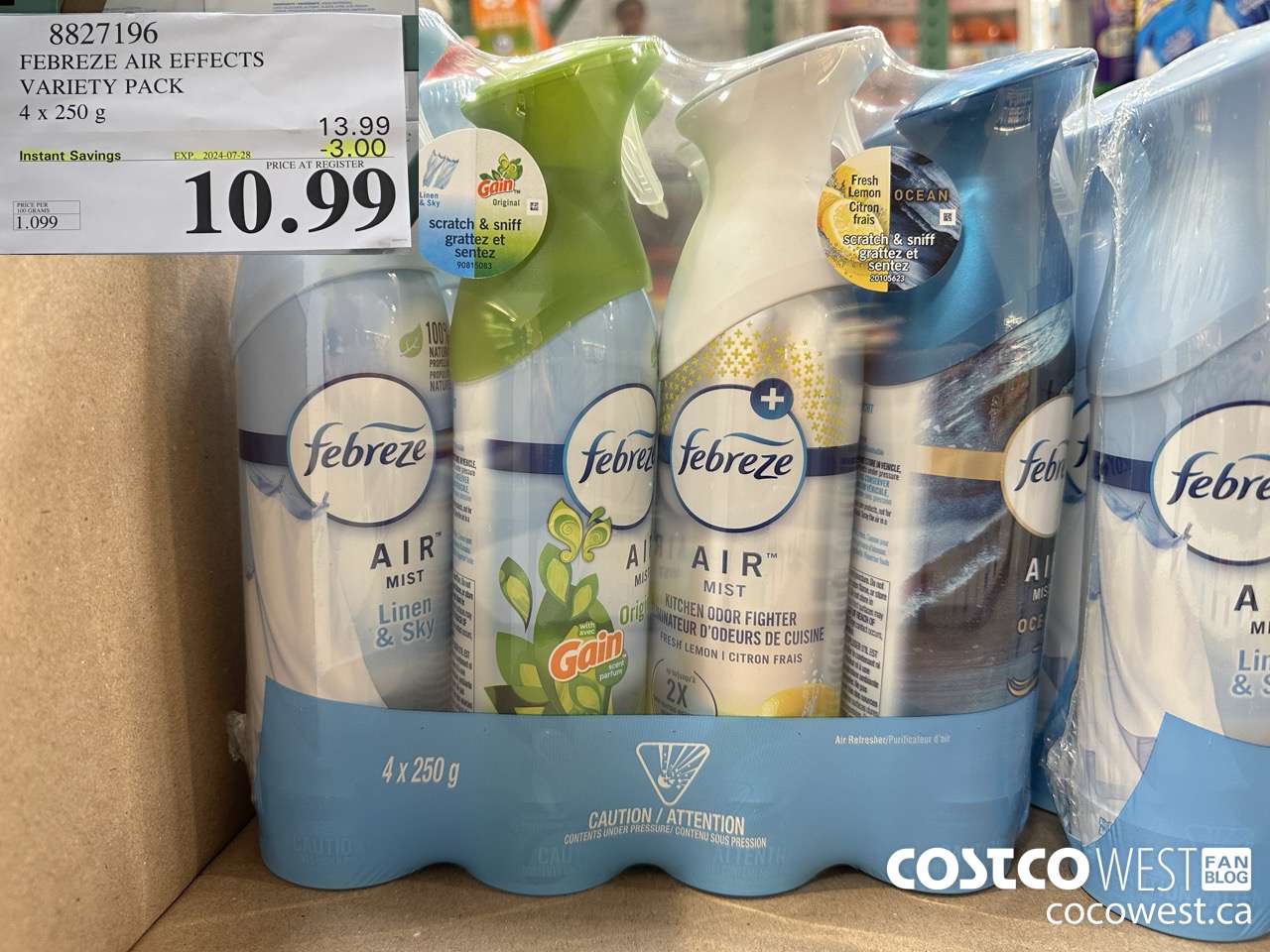 8827196 FEBREZE AIR EFFECTS VARIETY PACK 4 X 250 G ($3.00 INSTANT SAVINGS EXPIRES ON 2024-07-28) $10.99
