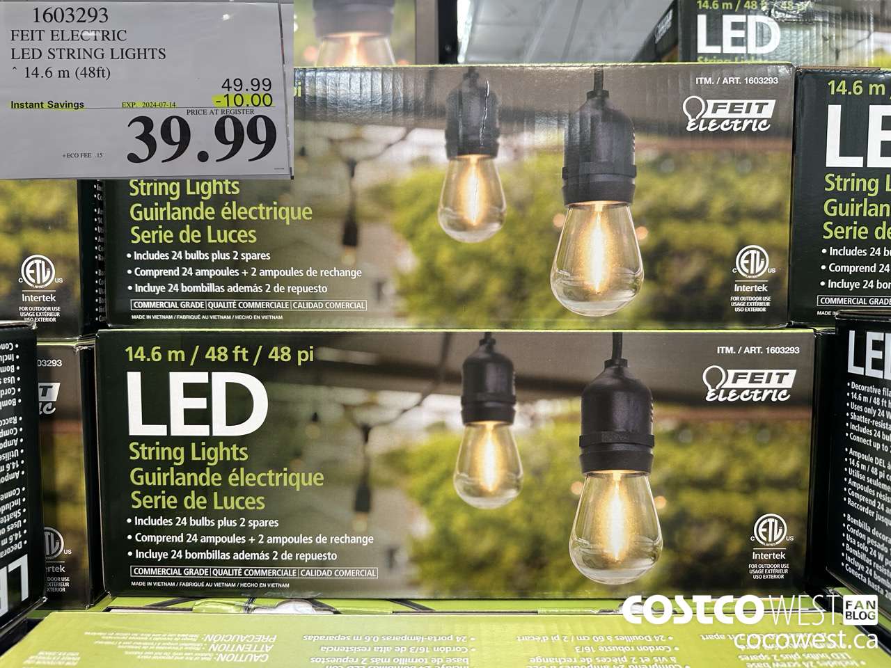 1603293 FEIT ELECTRIC LED STRING LIGHTS 14.6 M (48FT) ($10.00 INSTANT SAVINGS EXPIRES ON 2024-07-14) $39.99