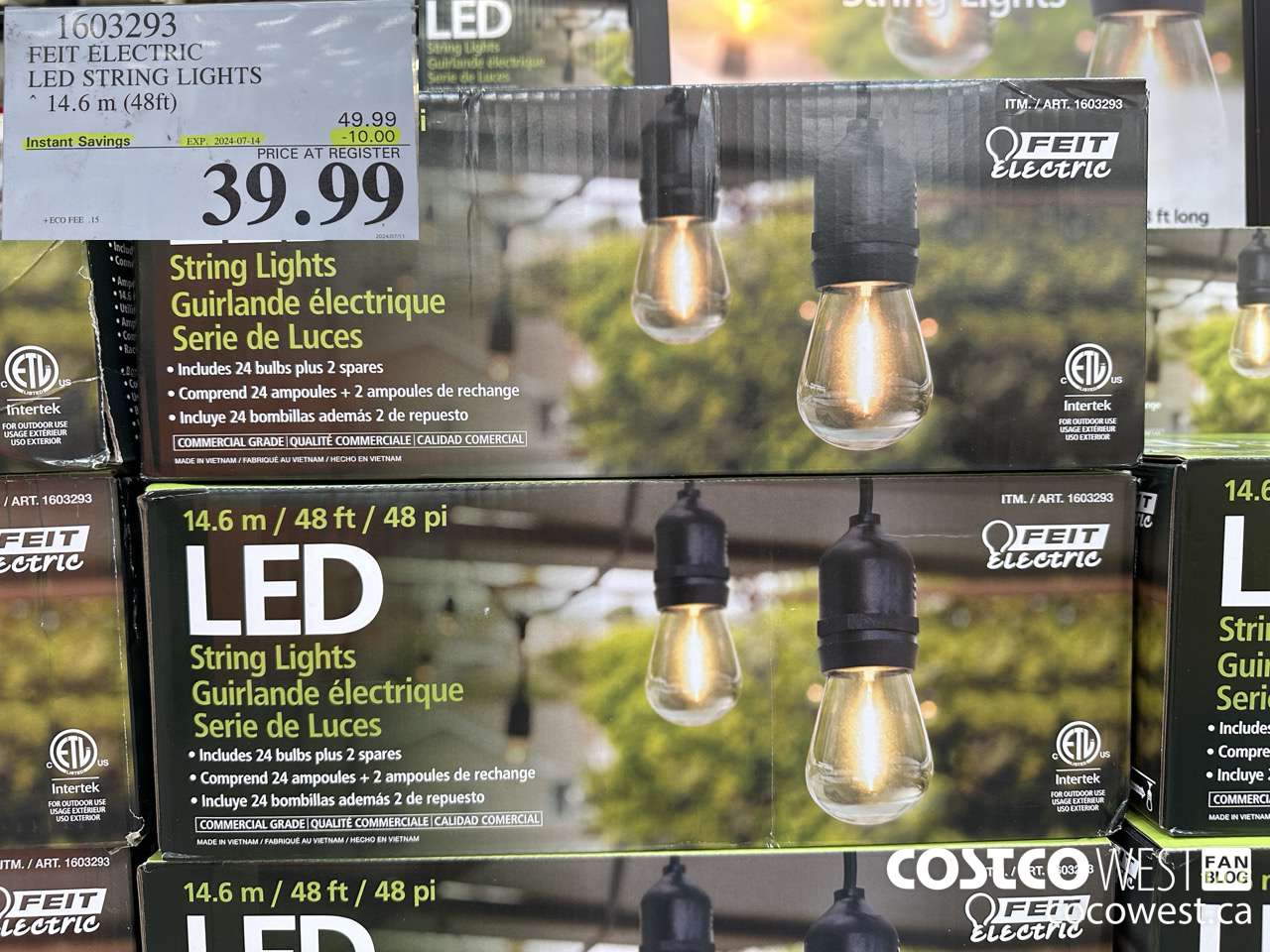 1603293 FEIT ELECTRIC LED STRING LIGHTS 14.6 M (48FT) ($10.00 INSTANT SAVINGS EXPIRES ON 2024-07-14) $39.99