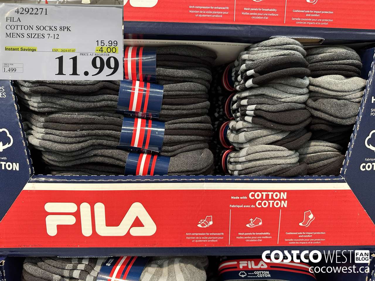 4292271 FILA COTTON SOCK 8PK MENS SIZES 7-12 ($4.00 INSTANT SAVINGS EXPIRES ON 2024-07-07) $11.99