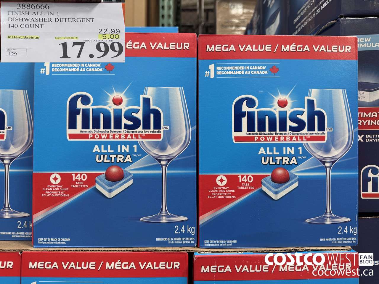 3886666 FINISH ALL IN 1 DISHWASHER DETERGENT 140 COUNT ($5.00 INSTANT SAVINGS EXPIRES ON 2024-07-21) $17.99