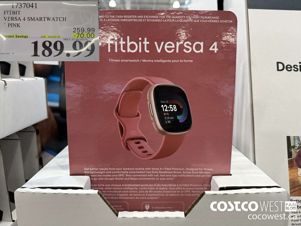 1737041 FITBIT VERSA 4 SMARTWATCH PINK ($70.00 INSTANT SAVINGS EXPIRES ON 2024-07-19) $189.99