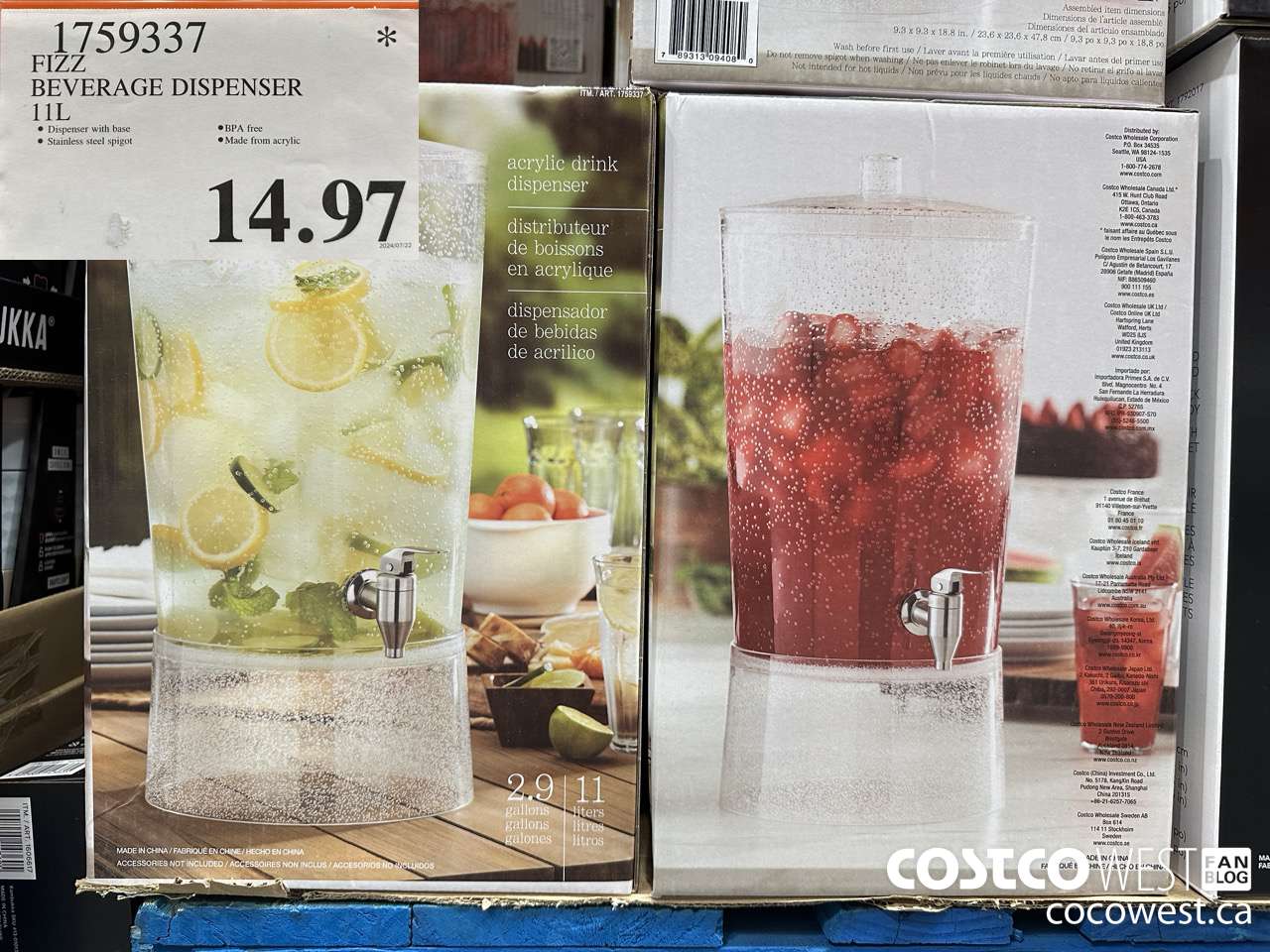 1759337 FIZZ BEVERAGE DISPENSER 11L  $14.97