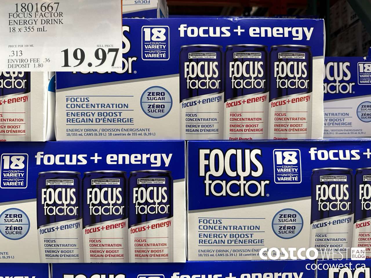 1801667 FOCUS FACTOR ENERGY DRINK 18 x 355 mL $19.97