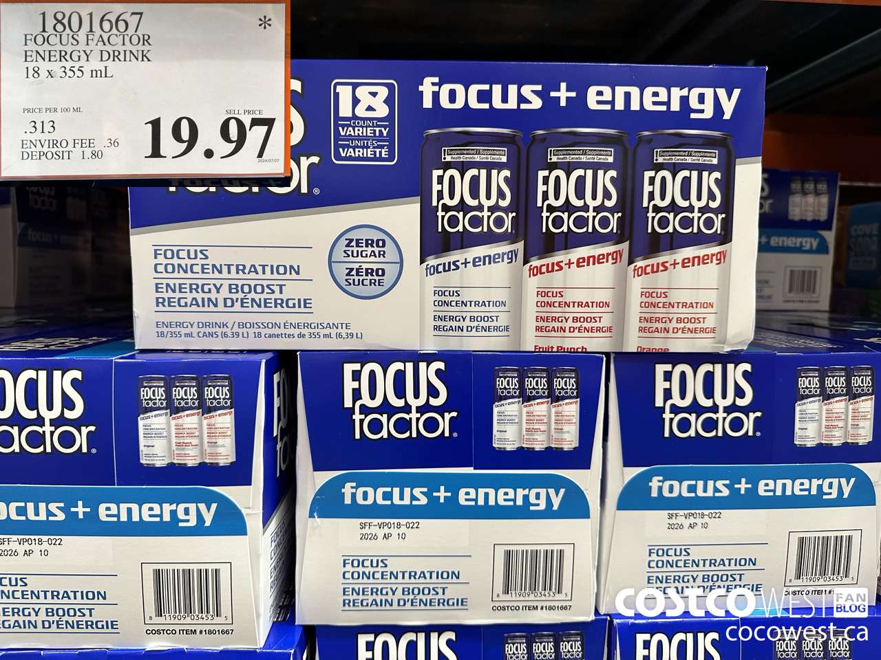 1801667 FOCUS FACTOR ENERGY DRINK 18 x 355 mL $19.97