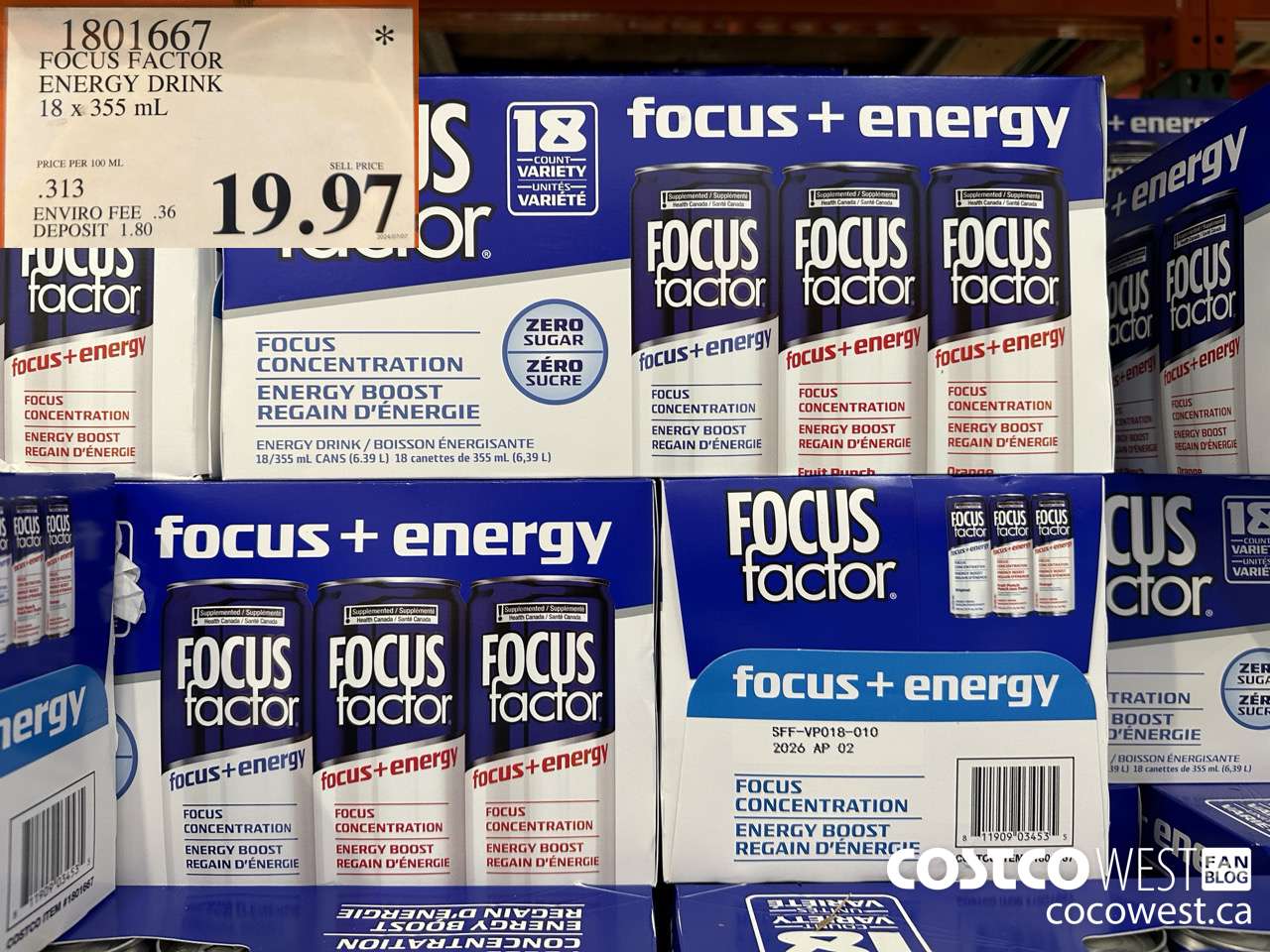 1801667 FOCUS FACTOR ENERGY DRINK 18 x 355 mL $19.97