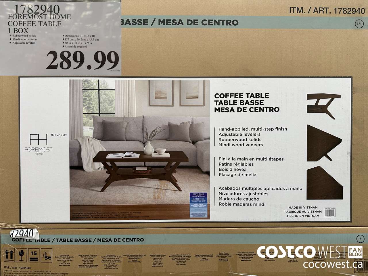1782940 FOREMOST HOME COFFEE TABLE 1 BOX $289.99