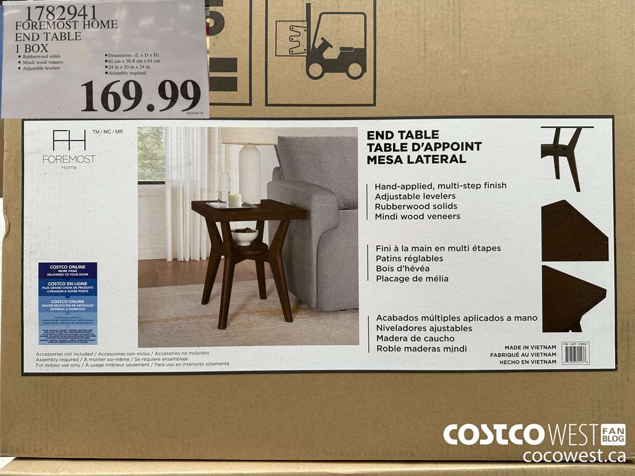 1782941 FOREMOST HOME END TABLE 1 BOX $169.99