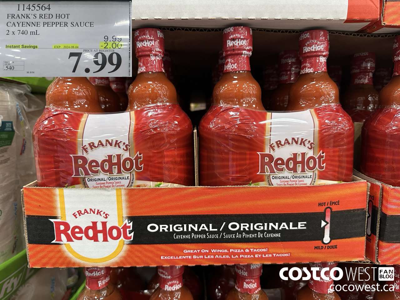 1145564 FRANKS RED HOT CAYENNE PEPPER SAUCE 2 x 740 mL ($2.00 INSTANT SAVINGS EXPIRES ON 2024-08-04) $7.99