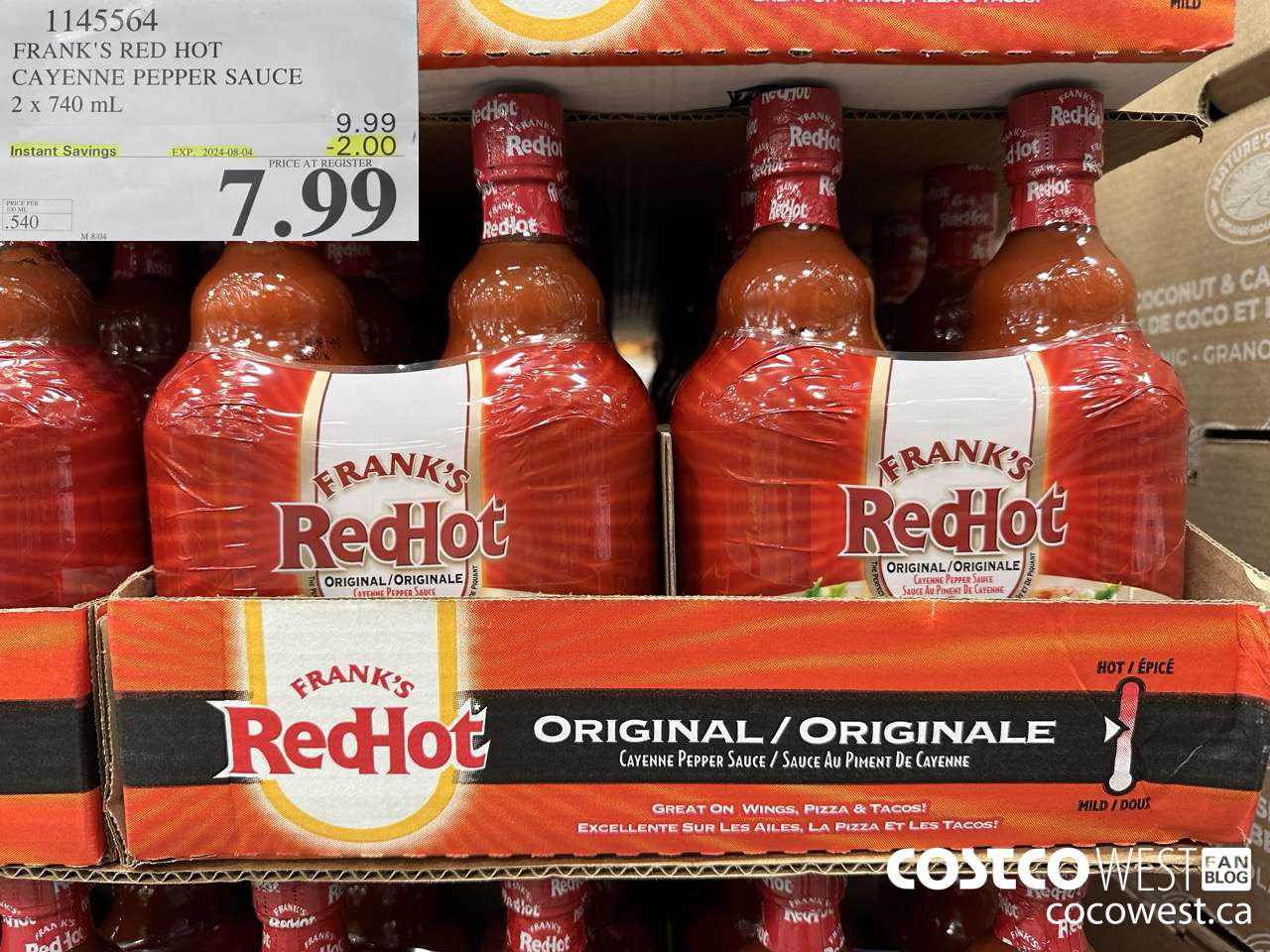 1145564 FRANKS RED HOT CAYENNE PEPPER SAUCE 2 x 740 mL ($2.00 INSTANT SAVINGS EXPIRES ON 2024-08-04) $7.99