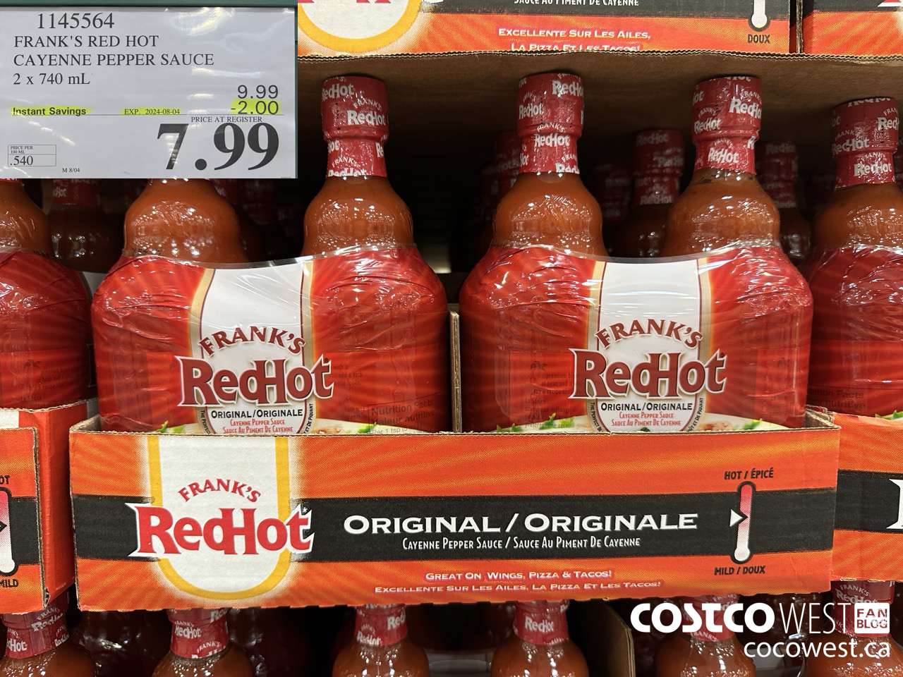 1145564 FRANKS RED HOT CAYENNE PEPPER SAUCE 2 x 740 mL ($2.00 INSTANT SAVINGS EXPIRES ON 2024-08-04) $7.99