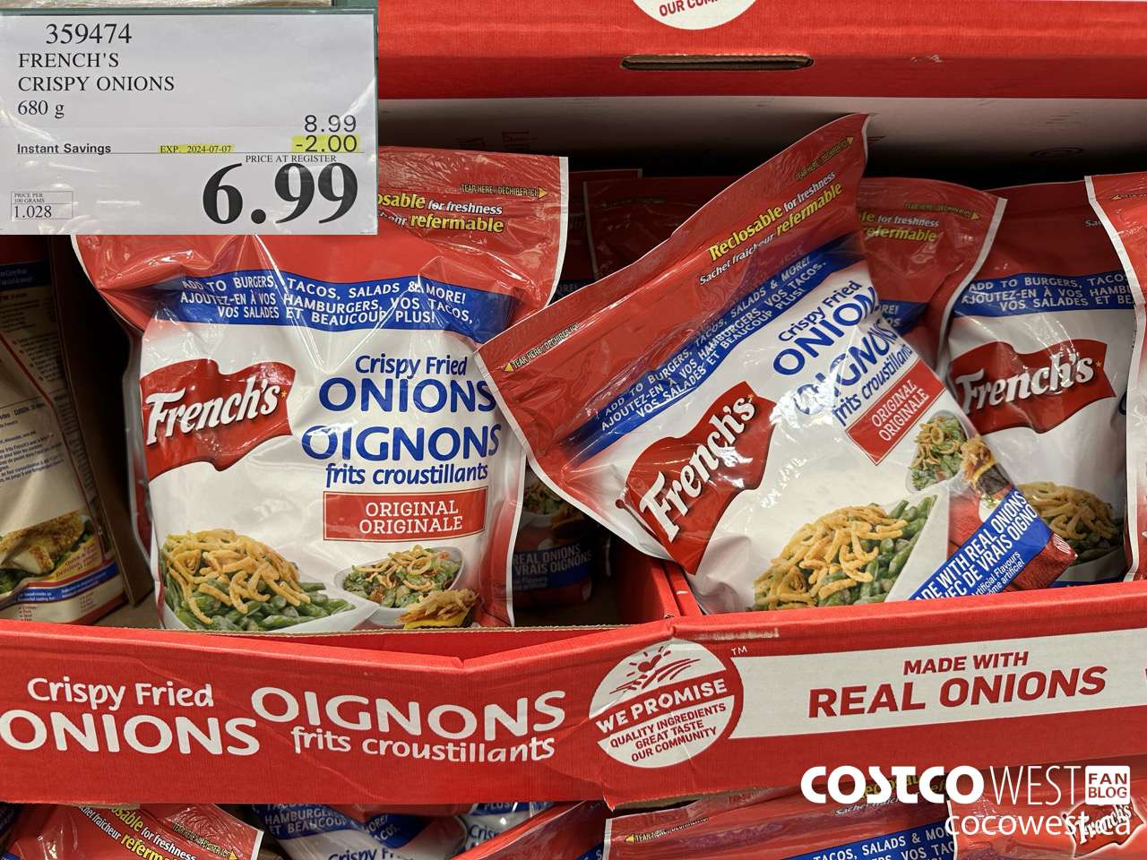 359474 FRENCH'S CRISPY ONIONS 680 G ($2.00 INSTANT SAVINGS EXPIRES ON 2024-07-07) $6.99